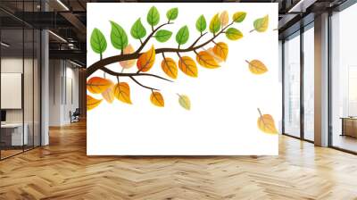 vector branch tree with green and yellow leaves from summer to autumn Wall mural