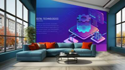 Digital technologies. Monitoring and testing of the digital process. Digital business analysis. Conceptual illustration. Isometric vector illustration. 3D Wall mural