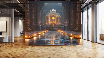 Diwali Ancient Hindu temple interior background Wall mural