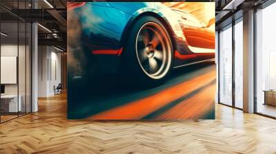 drifting car wheels close-up,Sports car racing on the race track. ai generative Wall mural