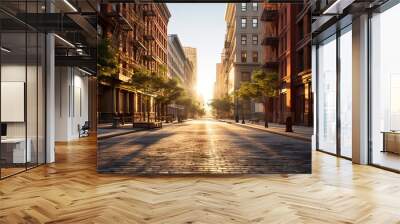 Empty street at sunset time in SoHo district, New York. ai generative Wall mural