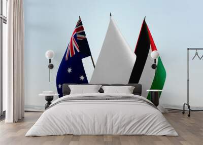 Flags of Australia and Palestine with a white flag in the middle Wall mural