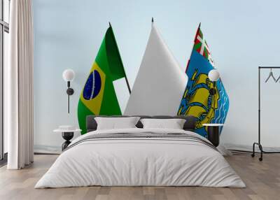 Flags of Brazil and Saint Pierre and Miquelon with a white flag in the middle Wall mural