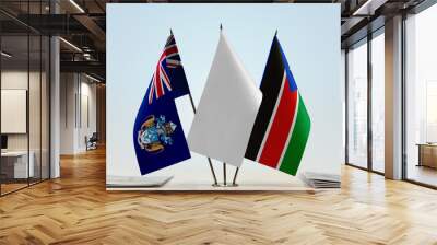 Flags of Tristan da Cunha and South Sudan with a white flag in the middle Wall mural