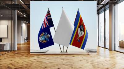 Flags of Tristan da Cunha and Swaziland with a white flag in the middle Wall mural