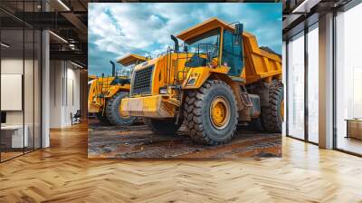 Fleet of yellow construction machines Wall mural