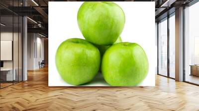 Fresh green apples, isolated on white background Wall mural