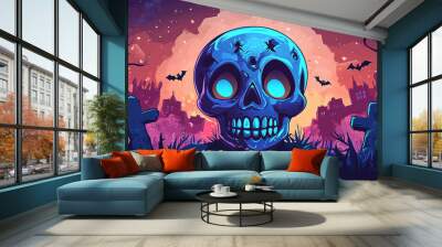 Funny skull of death in a party of the dead, or halloween, design for poster Wall mural