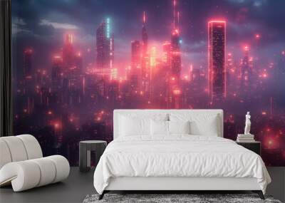 Futuristic cityscape with neon lights and holographic elements, for digital art, Wall mural