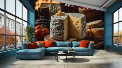 Gourmet cheese and fresh tomato pairing with nuts a sophisticated snack experience Wall mural