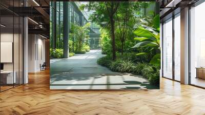 Green building, public walk, interior with fresh nature, green plants Wall mural