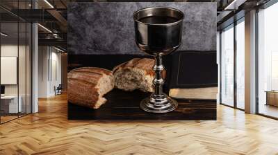 holy communion chalice with wine and bread Wall mural