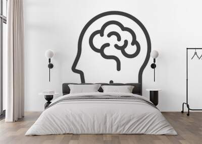 Human brain icon in line style. Editable stroke. Wall mural