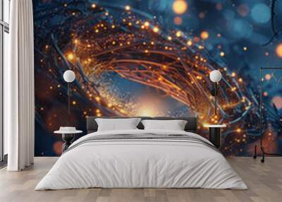 Illustration of a nest built within the rings of Saturn, with glowing particles and distant stars creating a magical environment, Wall mural