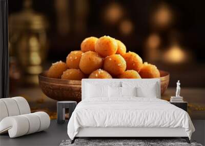 Indian sweet Motichoor laddoo is also known as Bundi Laddu or Motichur Laddoo which originated from very small Gram flour balls or Boondis which are deep fried.ai generative Wall mural