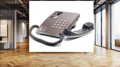 landline phone of gray on a white background Wall mural