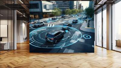 Concept of autonomous Self-Driving car system for safety drive long distance Wall mural