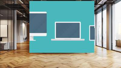 Laptop, tablet smartphone and monitor. Wall mural