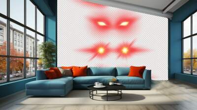 Laser eyes meme light effect vector illustration, various red glowing eyes overlays, superhero sight template Wall mural