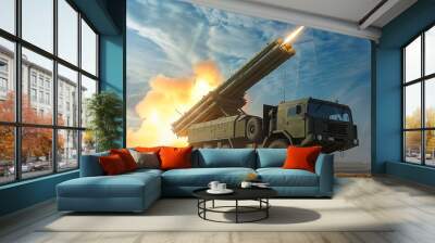 military artillery missile system launches rockets Wall mural