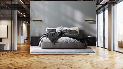 modern bedroom interior in gray tones, bedroom mock up, 3d rendering Wall mural