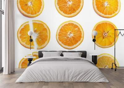 Orange Slices Isolated. Collection of Fresh Citrous Fruit in White Background Wall mural