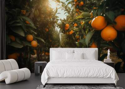 orange trees in the garden at the orange farm. ai generative Wall mural