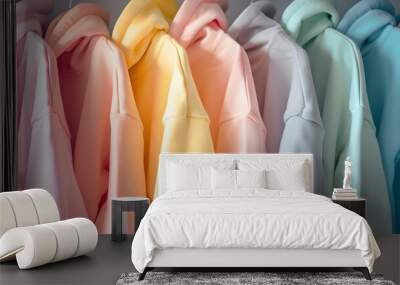 pastel colored hoodies in the colors Wall mural