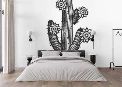 blooming cactus line art sketch raster Wall mural