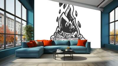 Bonfire sketch engraving vector illustration. T-shirt apparel print design. Scratch board imitation. Black and white hand drawn image. Wall mural