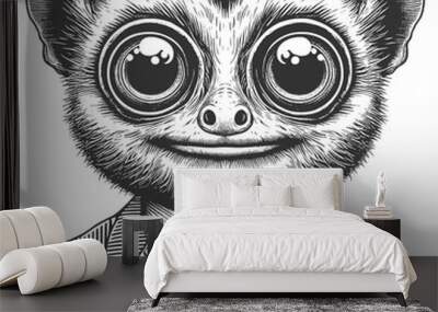 Businessman tarsier wearing a suit and tie, combining animal features with human business attire sketch engraving generative ai raster illustration. Scratch board imitation. Black and white image. Wall mural