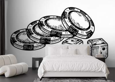 Casino dice and chips sketch PNG illustration with transparent background Wall mural