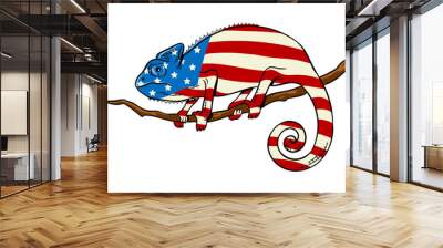 Chameleon colored in American flag pop art PNG illustration with transparent background Wall mural