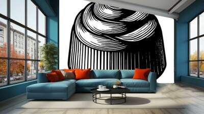 chocolate truffle with a swirl design on top, capturing a classic and indulgent treat in retro style sketch engraving generative ai PNG illustration. Scratch board imitation. Black and white image Wall mural