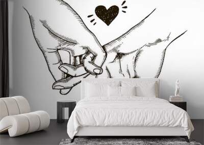 Couple in love hold hands engraving vector Wall mural