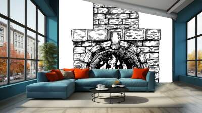 fire in fireplace engraving vector illustration Wall mural