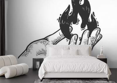 Fire in hand engraving vector illustration. Scratch board style imitation. Black and white hand drawn image. Wall mural