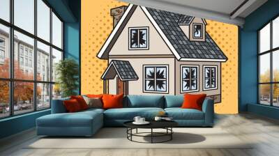 house with broken windows pinup pop art retro raster illustration. Comic book style imitation. Wall mural