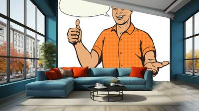 Man shows thumb gesture pop art style PNG illustration. Comic book imitation Wall mural