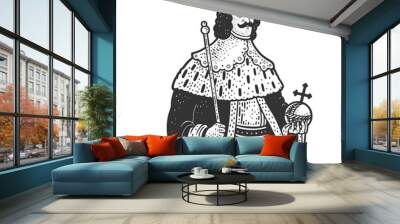 medieval king monarch with crown sketch engraving vector illustration. T-shirt apparel print design. Scratch board imitation. Black and white hand drawn image. Wall mural