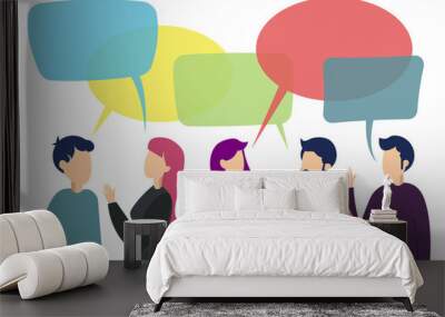 People work team conversation. Business work situation in minimalistic flat style. Cartoon PNG illustration Wall mural