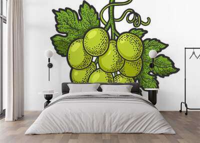 small bunch of grapes color line art sketch engraving vector illustration. T-shirt apparel print design. Scratch board imitation. Black and white hand drawn image. Wall mural