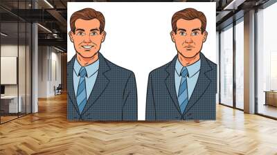 smiling happy and serious sad man businessman pop art retro PNG illustration. Comic book style imitation. Wall mural