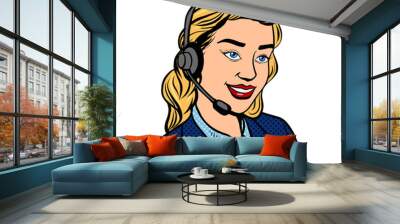 Tech support girl pop art PNG illustration with transparent background Wall mural