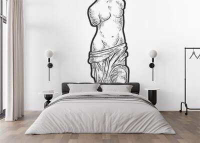 Venus de Milo ancient Greek statue sketch engraving vector illustration. T-shirt apparel print design. Scratch board imitation. Black and white hand drawn image. Wall mural