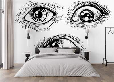 Woman eyes set sketch engraving PNG illustration. T-shirt apparel print design. Scratch board imitation. Black and white hand drawn image. Wall mural