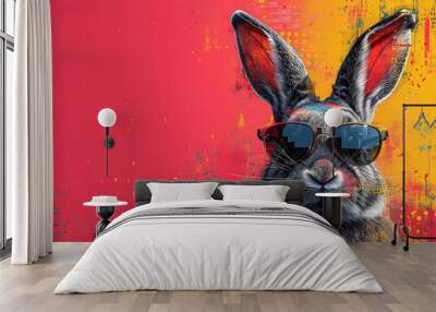 pop art modern easter bunny in sunglasses Wall mural