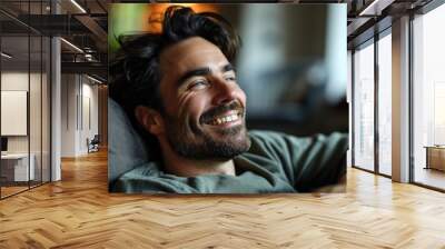 Portrait of Relaxed and Smiling Adult Man at Home Wall mural