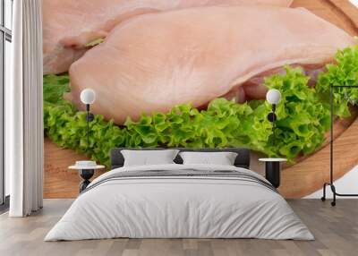 Raw chicken breast fillets on wooden cutting board Wall mural