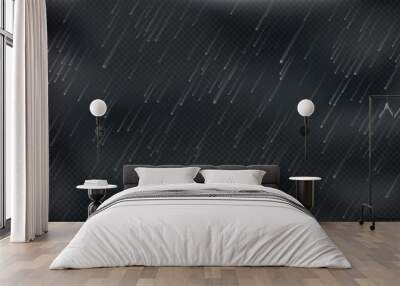 realistic hailstorm vector overlay isolated, illustration of cloudburst with hail and wind an extrem Wall mural